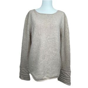 Evelyn Cashmere Wool Sweater Cream Bell Sleeve Cozy Winter Elegant Oatmeal-L